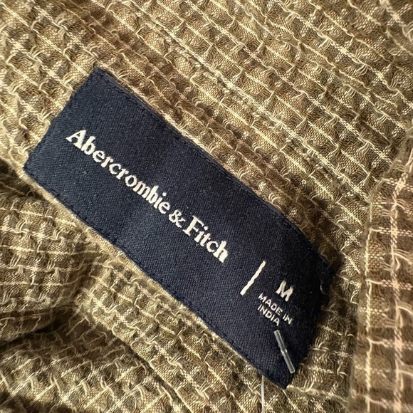 ABERCROMBIE & FITCH 100% Cotton Green & Tan Check L/S Button-Down Men’s Shirt - Picture 12 of 13